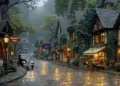 Rainy Day at Sophie’s Café, in a Quiet Old Village, Soothing Jazz,