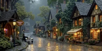 Rainy Day at Sophie’s Café, in a Quiet Old Village, Soothing Jazz,